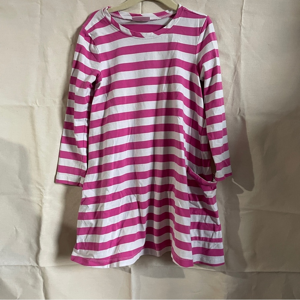 Hanna Andersson Pink + White Striped Swing Dress with Pockets